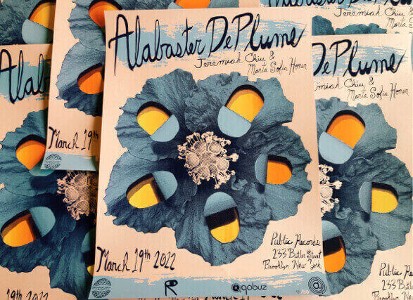 A pile of show posters for Alabaster DePlume