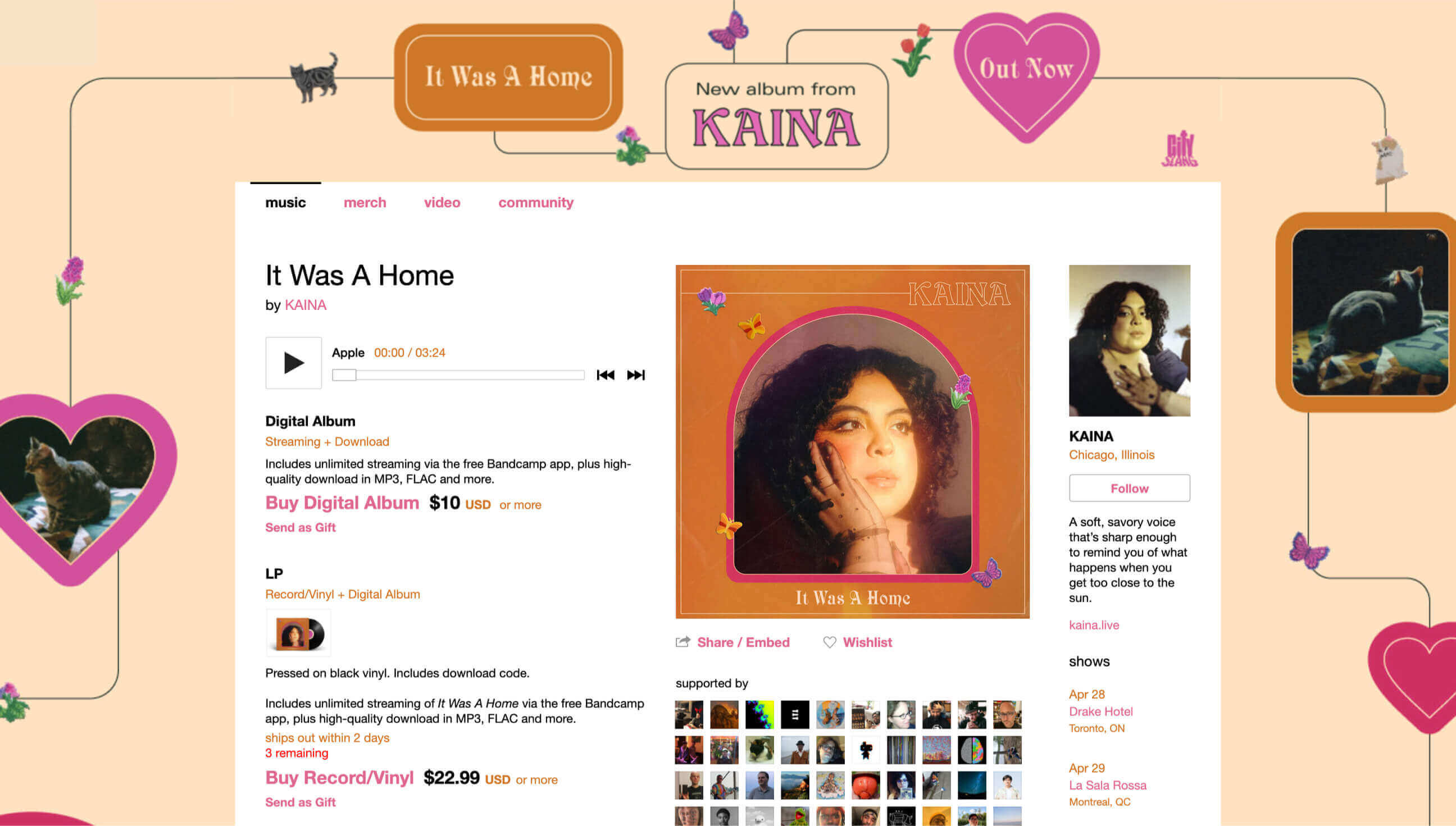 Screenshot of Kaina’s Bandcamp Page