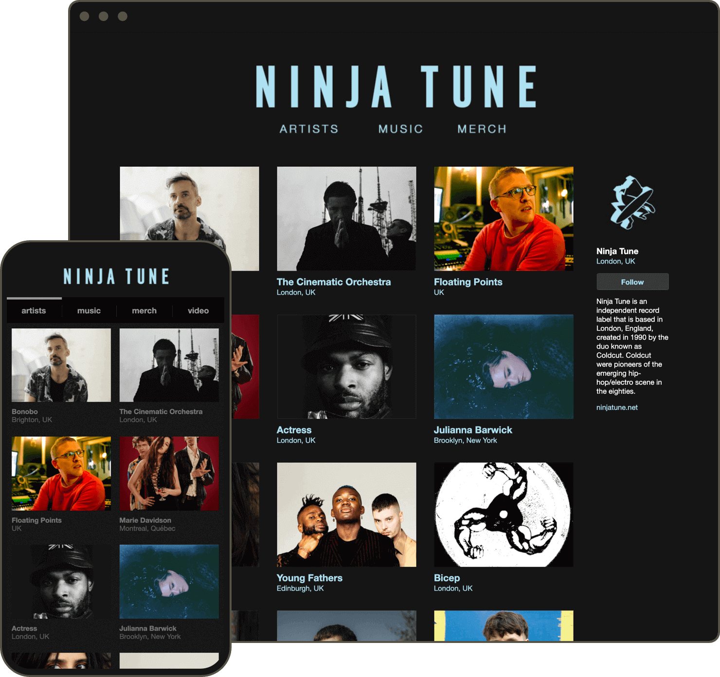 A screenshot of Ninja Tune’s Bandcamp page