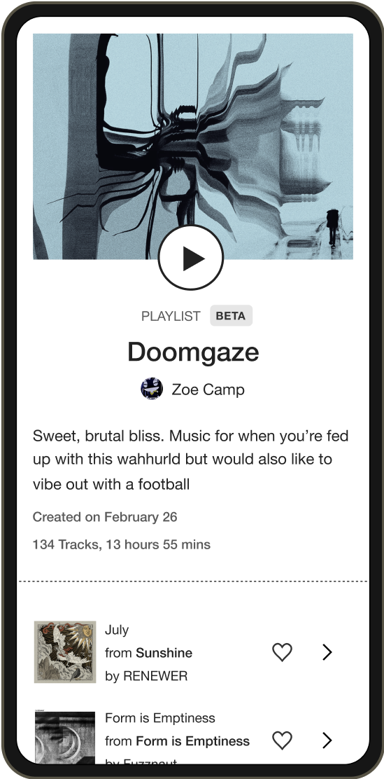 Screenshot, Doomgaze playlist by Zoe Camp on a mobile screen